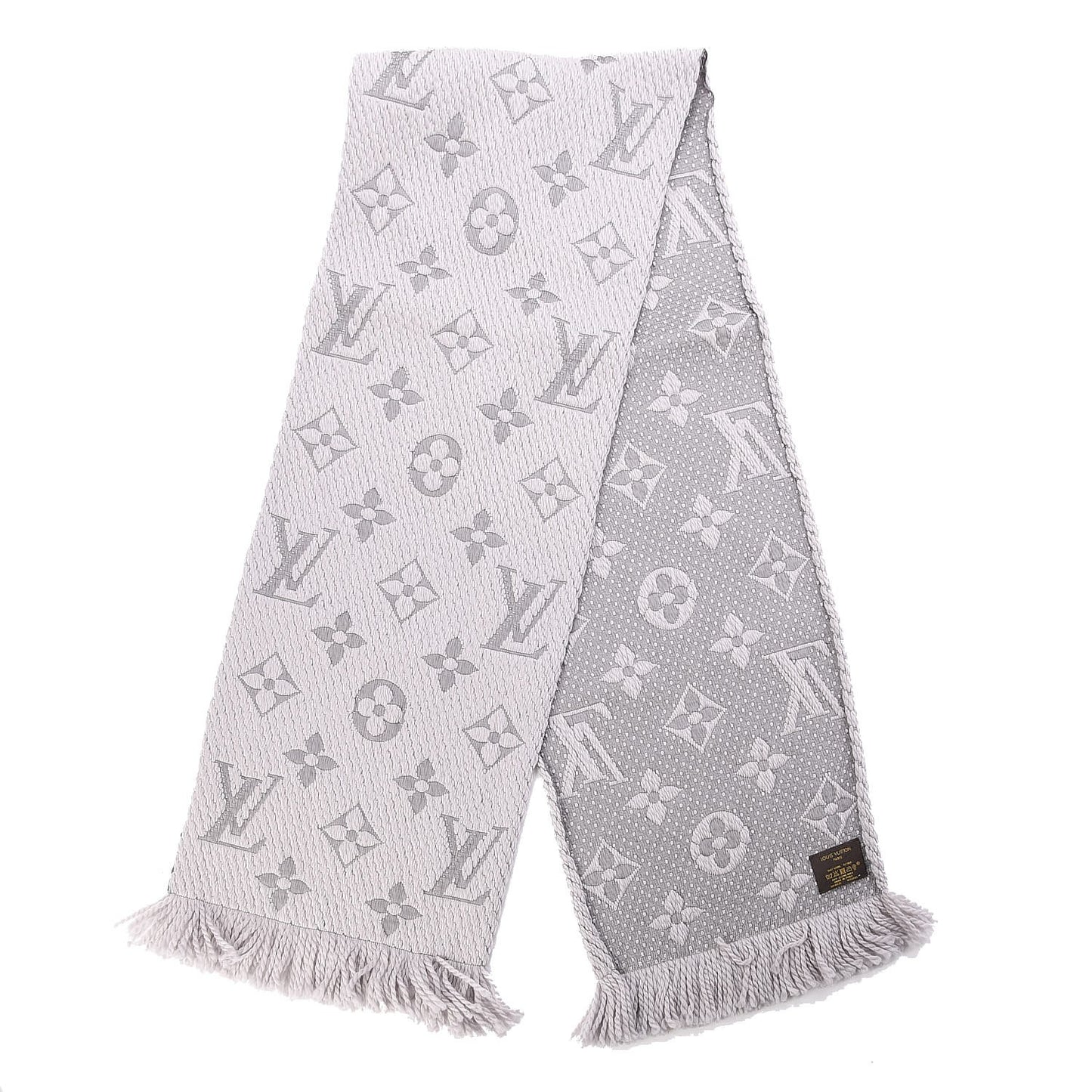 Wool Silk Logomania Scarf Pearl Grey