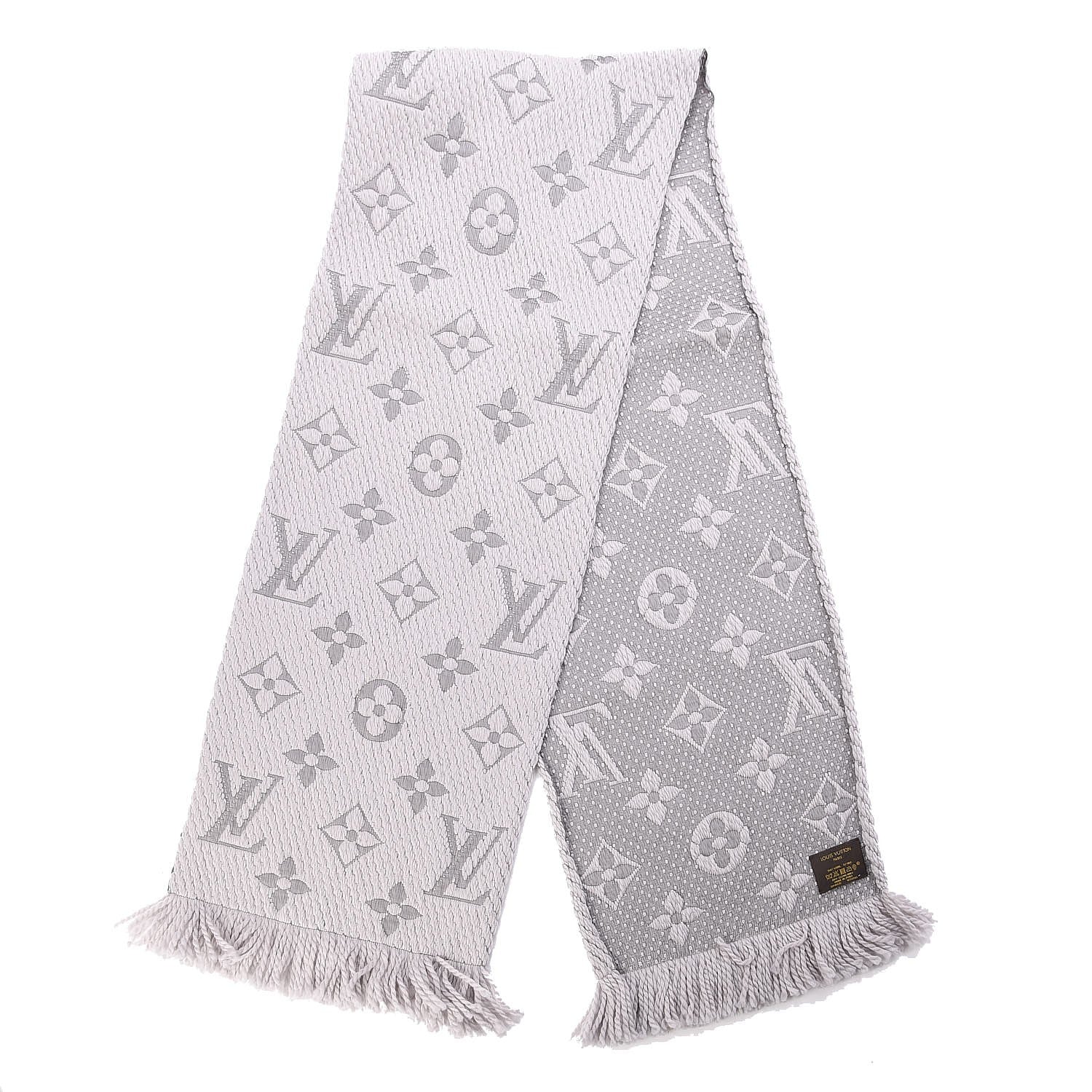 Louis Vuitton Wool Silk Logomania Scarf Pearl Grey 3 of 4