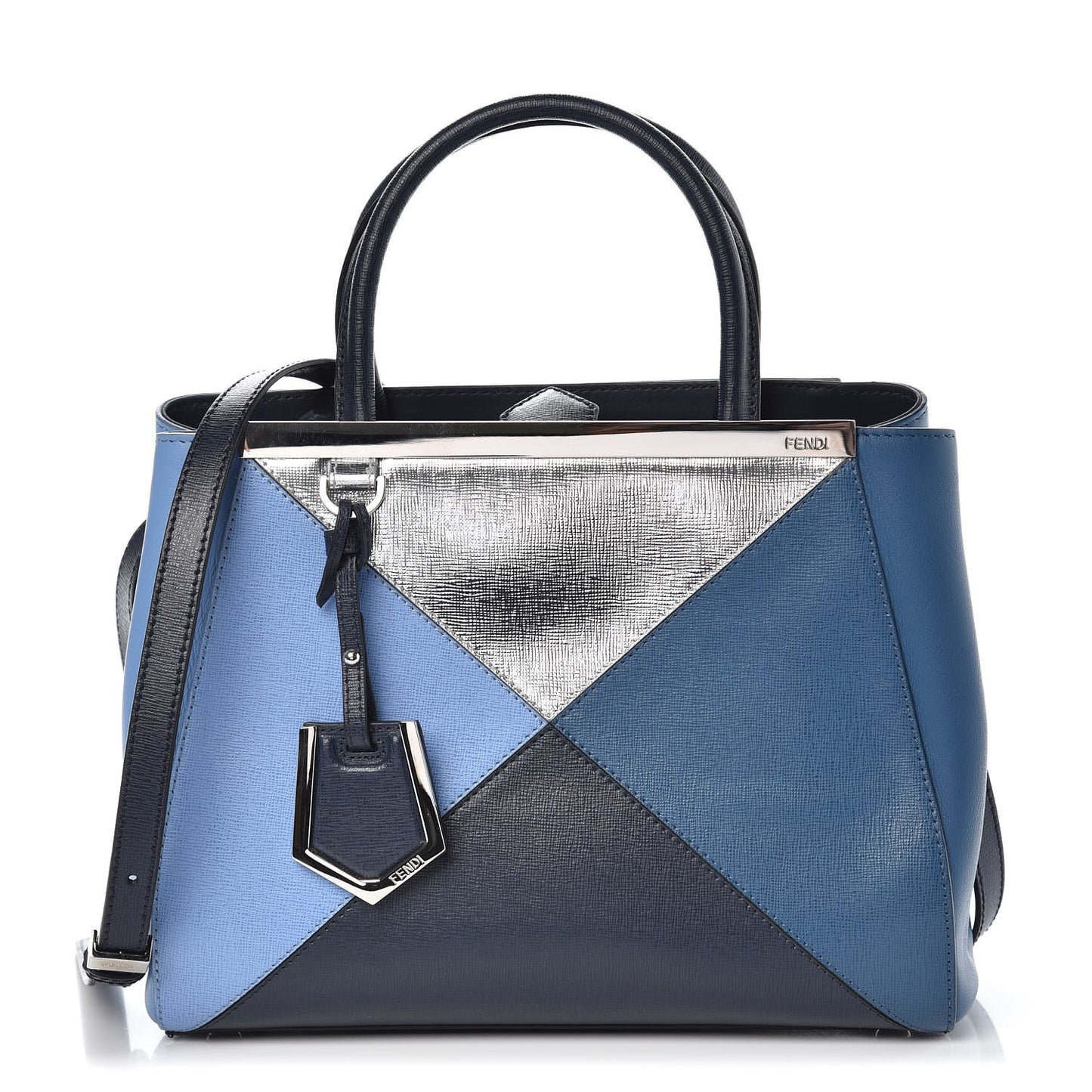 Vitello Elite Calfskin Colorblock Petite 2Jours Tote Blue Multicolor