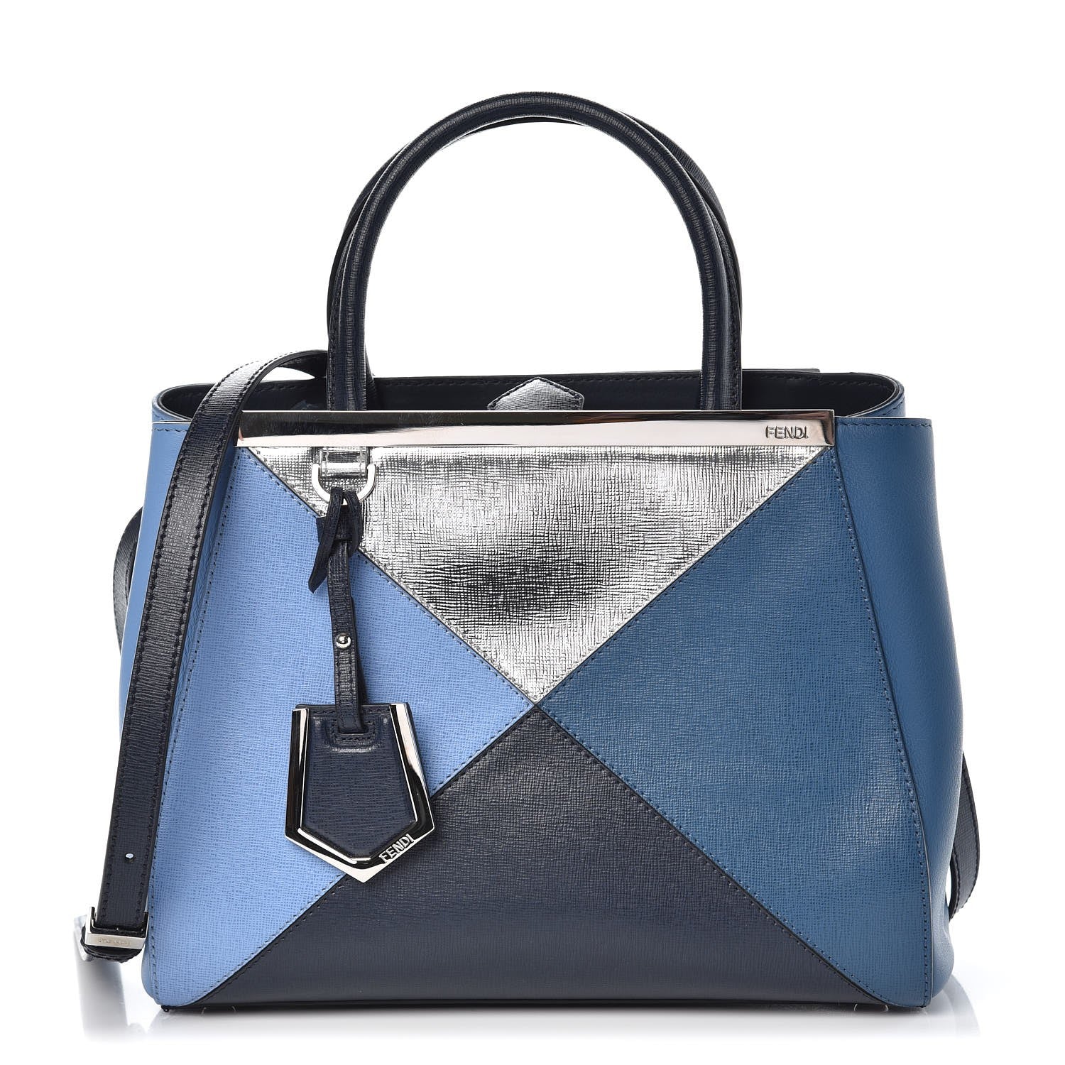 Fendi Vitello Elite Calfskin Colorblock Petite 2Jours Tote Blue Multicolor 1 of 8