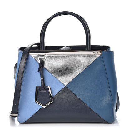 Fendi Vitello Elite Calfskin Colorblock Petite 2Jours Tote Blue Multicolor 1 of 8