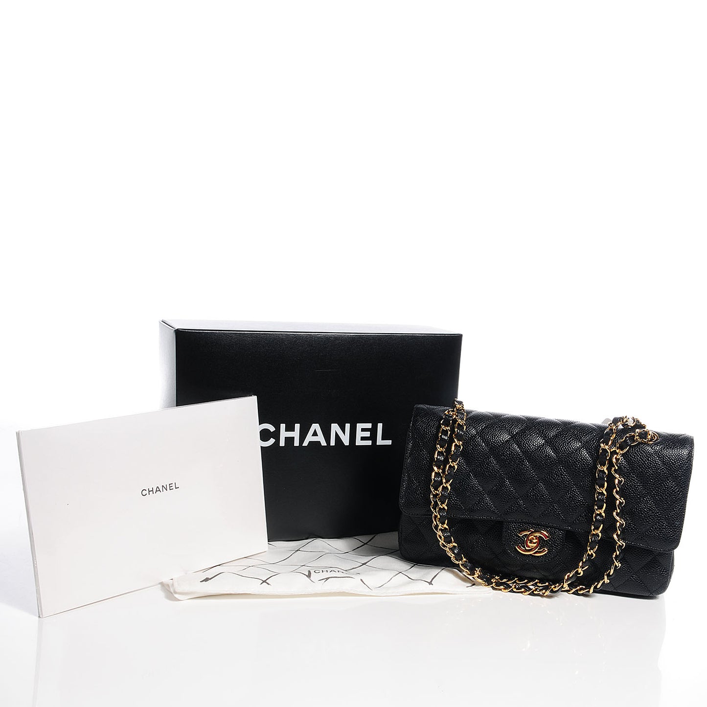Caviar Quilted Medium Double Flap Black