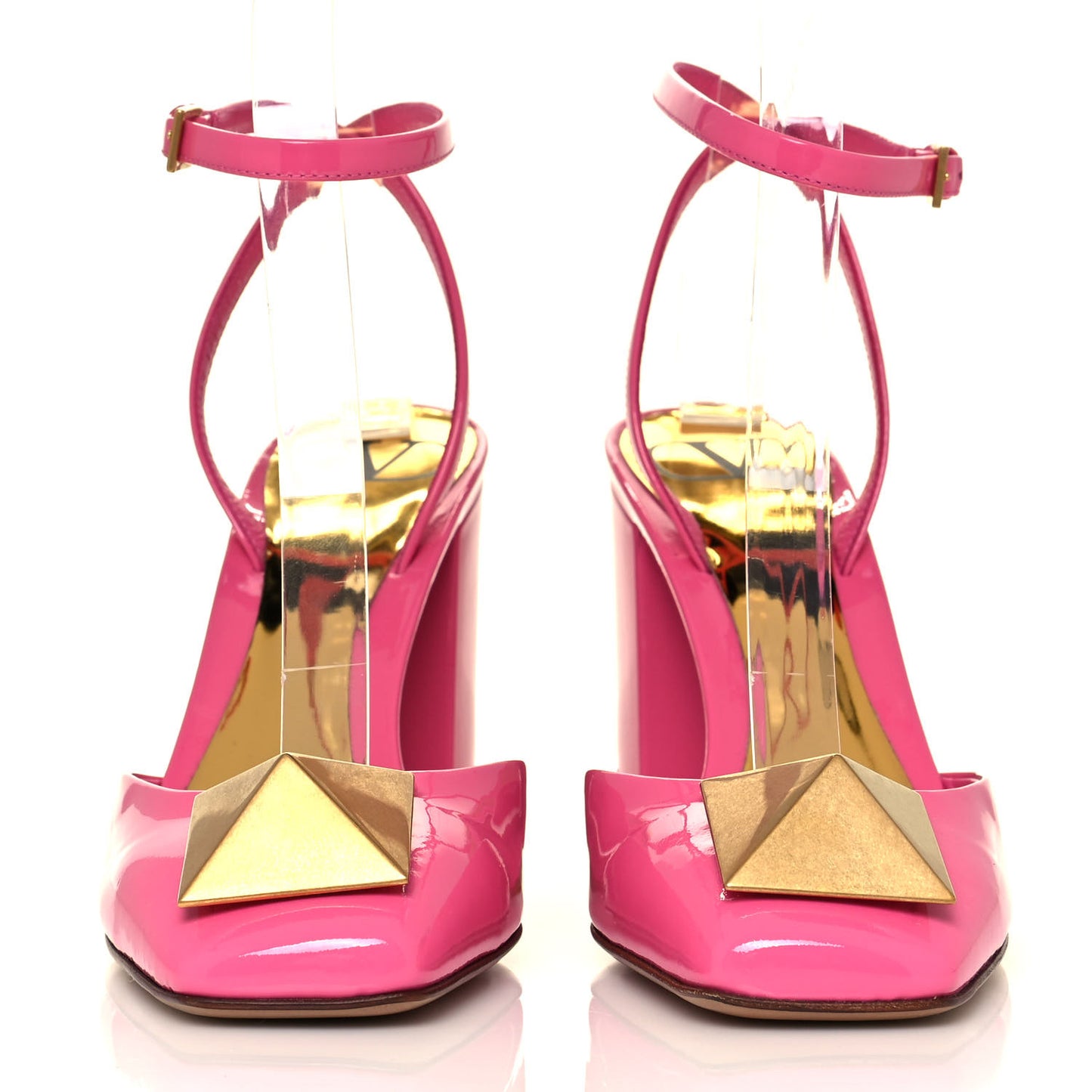 Patent One Stud Ankle Strap 90mm Block Heel Pumps 38 Feminine Pink
