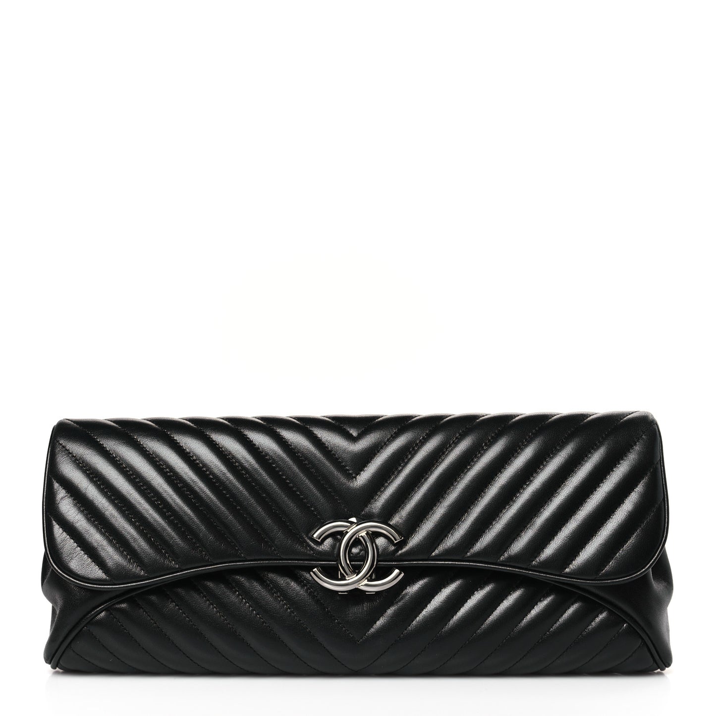 Lambskin Chevron Evening Clutch Black