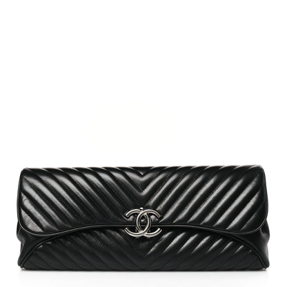 Chanel Lambskin Chevron Evening Clutch Black 1 of 10