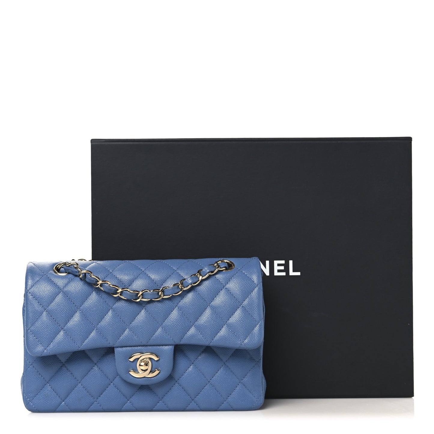 Caviar Quilted Small Double Flap Blue