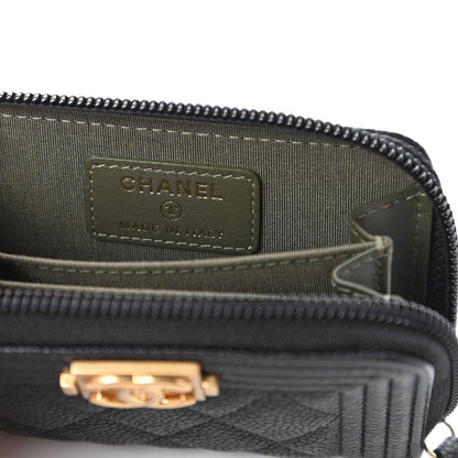 Chanel Caviar Quilted Boy Zip Around Coin Purse Wallet Black 8 of 11