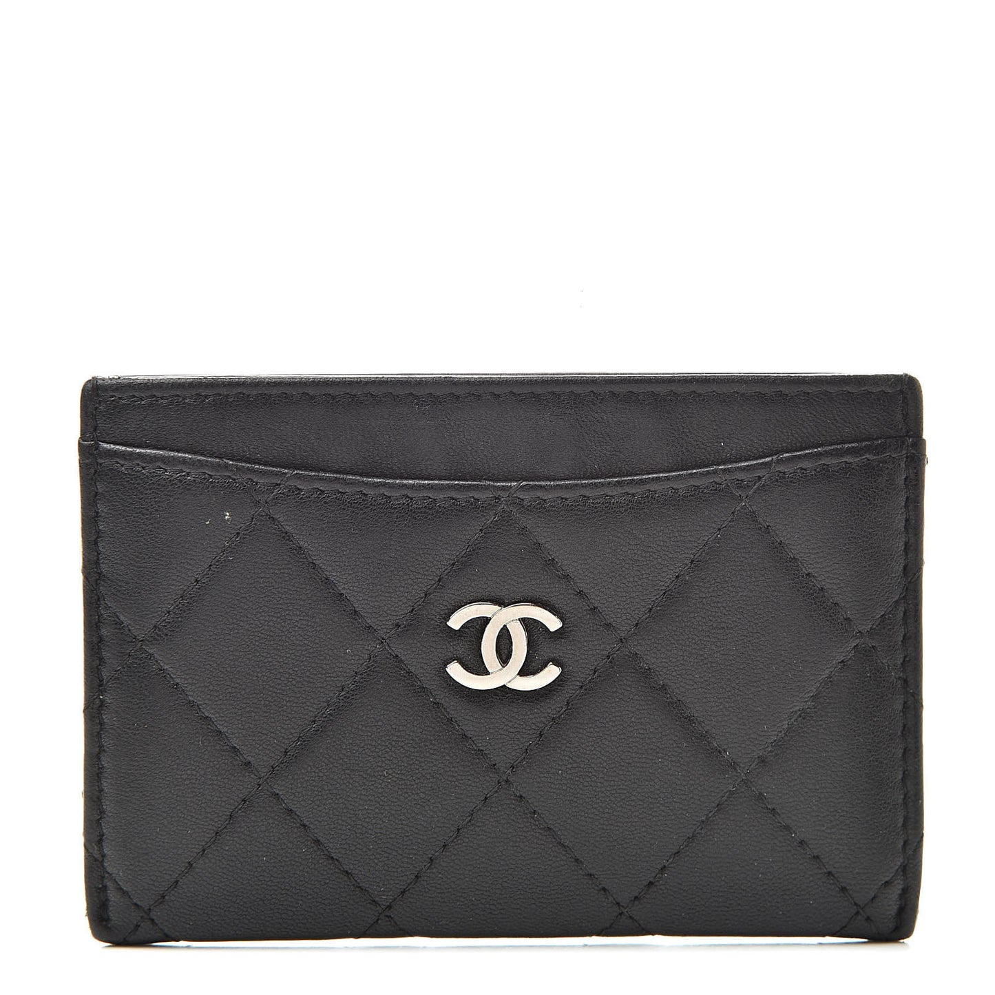 Lambskin Quilted Card Holder Black