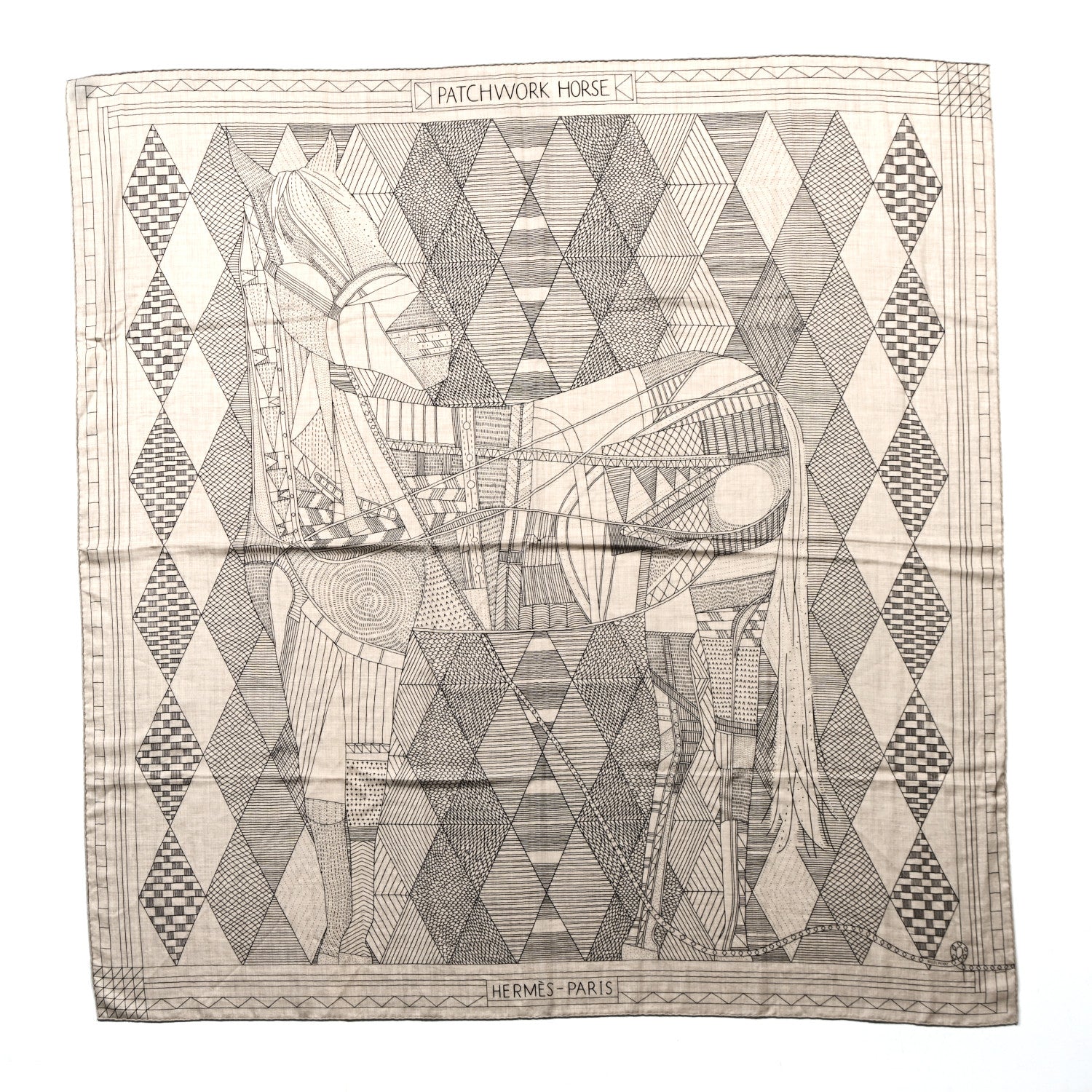 Hermes Cashmere Silk Patchwork Horse Shawl 140 Naturel Ebene 1 of 6