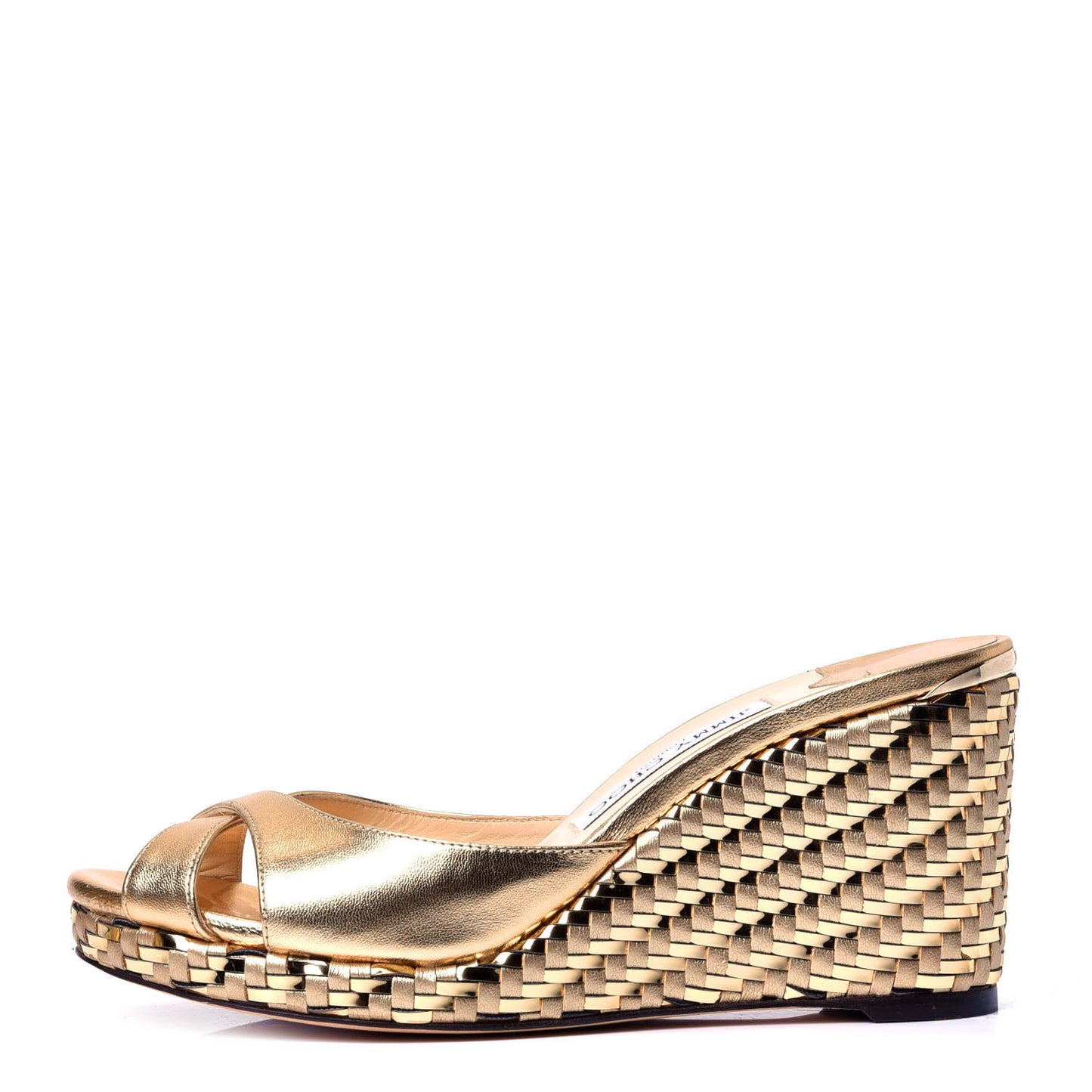 Metallic Nappa Woven Almer 80 Wedge Sandals 38 Gold
