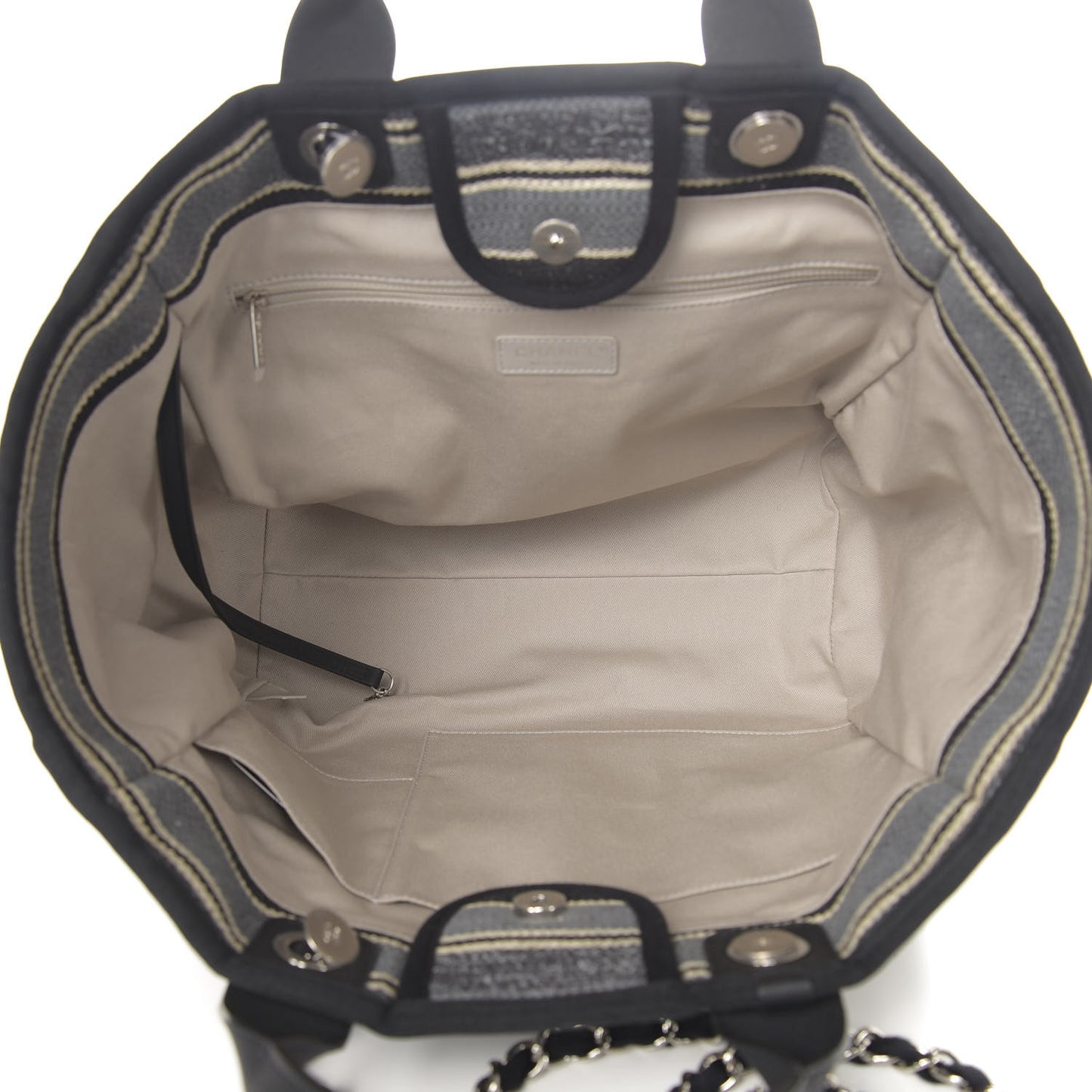 Striped Canvas Medium Deauville Tote Black