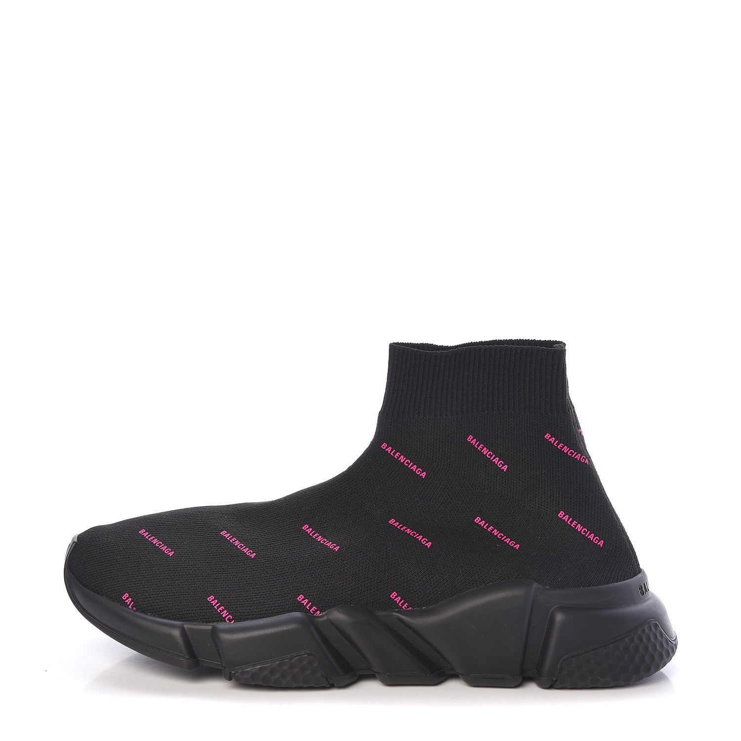 Balenciaga Neoprene Knit Allover Logo Womens Speed Sneakers 39 Black Fuchsia 1 of 8