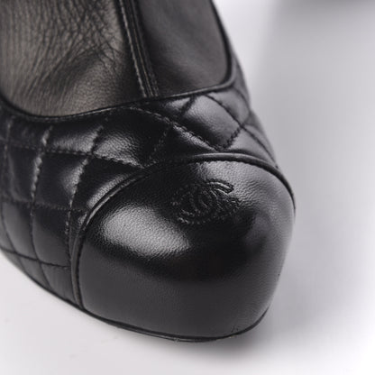 Chanel Calfskin Lambskin CC Cap Toe Quilted Knee High Boots 37 Black 6 of 9