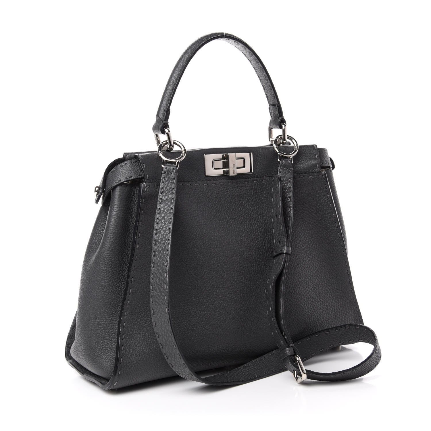 Fendi Cuoio Romano Selleria Bi-Color Medium Peekaboo Iconic Satchel Asfalto Latte 3 of 12