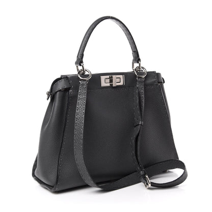 Fendi Cuoio Romano Selleria Bi-Color Medium Peekaboo Iconic Satchel Asfalto Latte 3 of 12