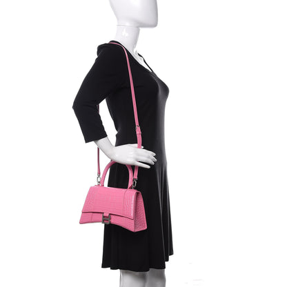 Balenciaga Shiny Calfskin Crocodile Embossed Small Hourglass Top Handle Bag Baby Pink 2 of 9
