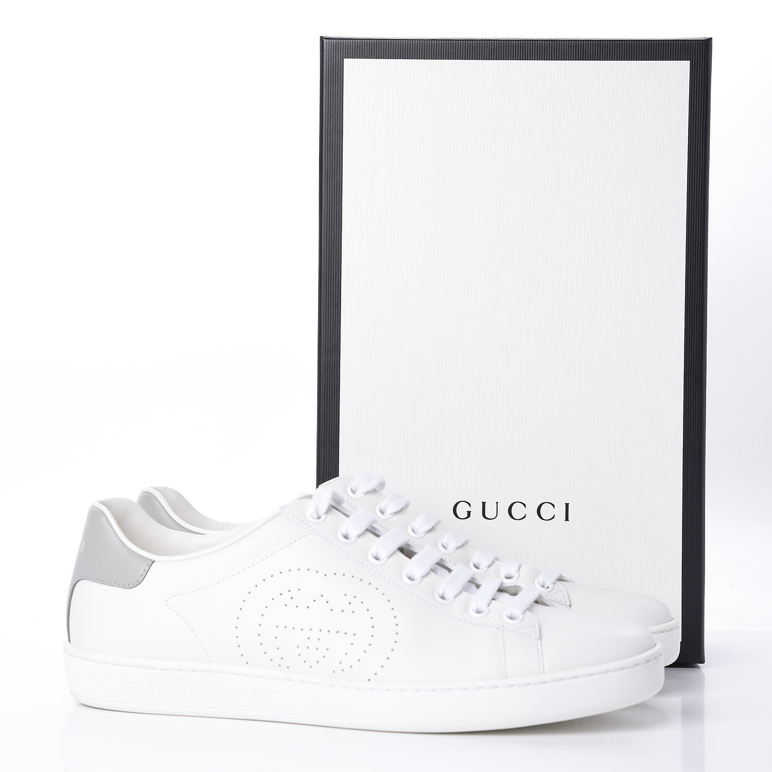 Gucci Calfskin Interlocking G Perforated Womens Ace Sneakers 38.5 White Grey Sky 10 of 10