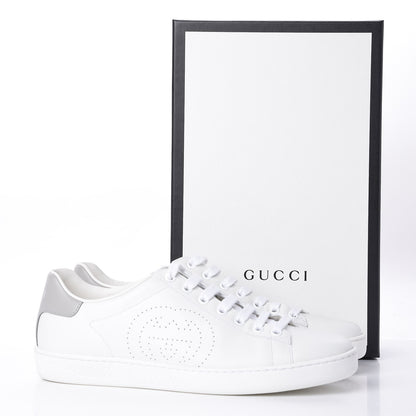 Gucci Calfskin Interlocking G Perforated Womens Ace Sneakers 38.5 White Grey Sky 10 of 10