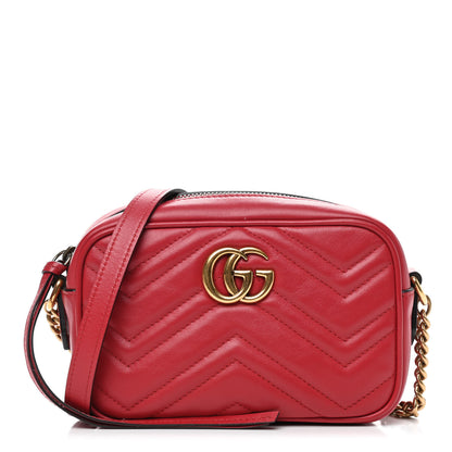 Gucci Calfskin Matelasse Mini GG Marmont Chain Shoulder Bag Hibiscus Red 1 of 10