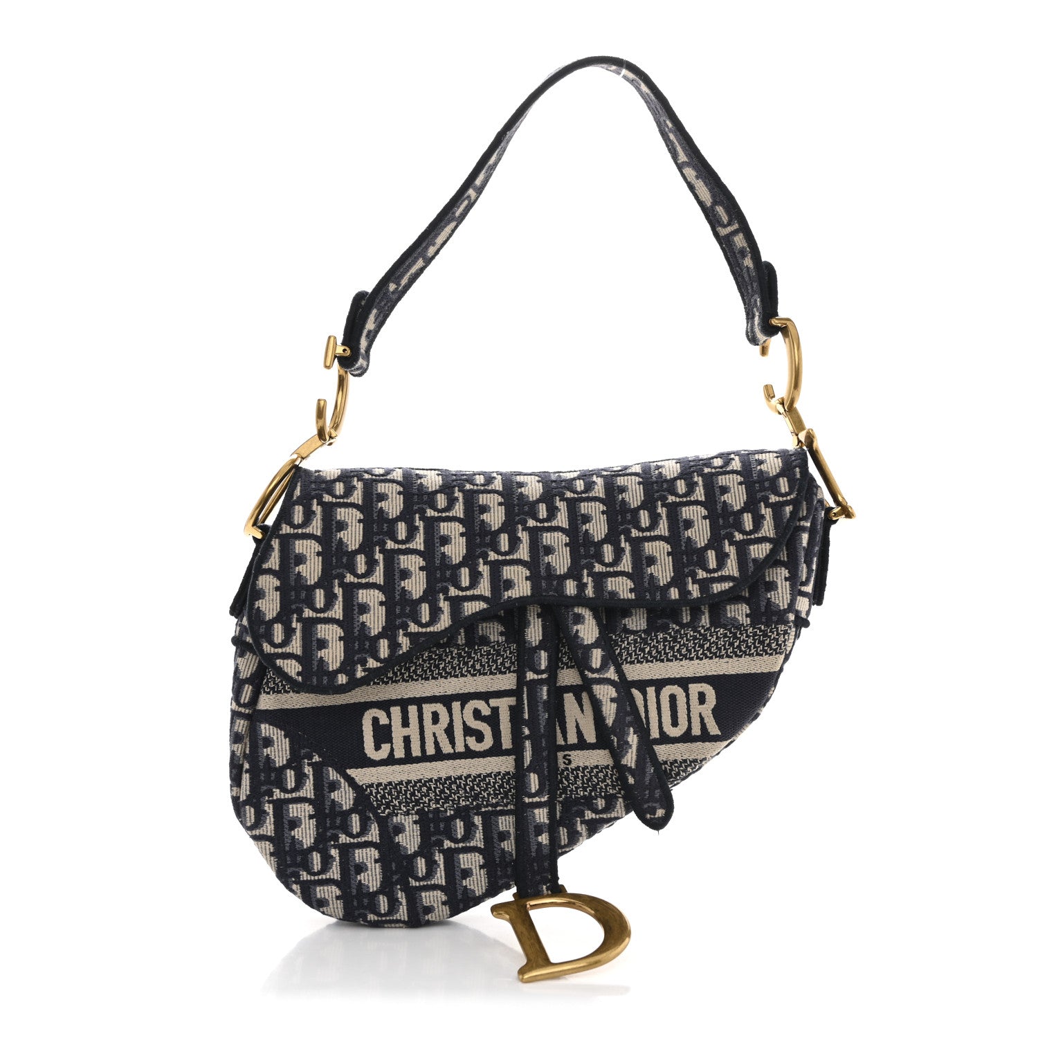 Christian Dior Oblique Embroidered Saddle Bag Blue 1 of 12