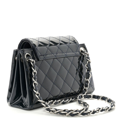 Chanel Patent Quilted Accordion Double Flap Navy Blue 3 of 10