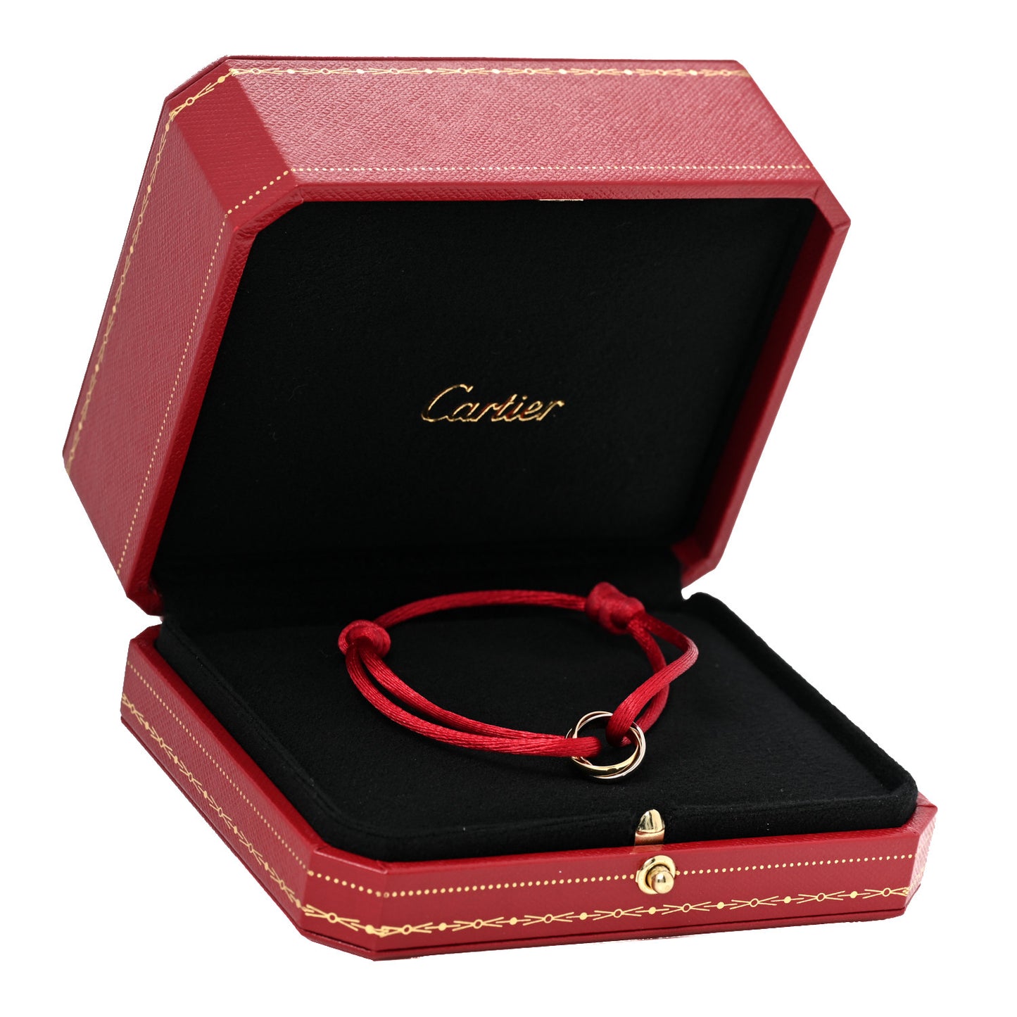 18K Pink Yellow White Gold Trinity Cord Bracelet Red