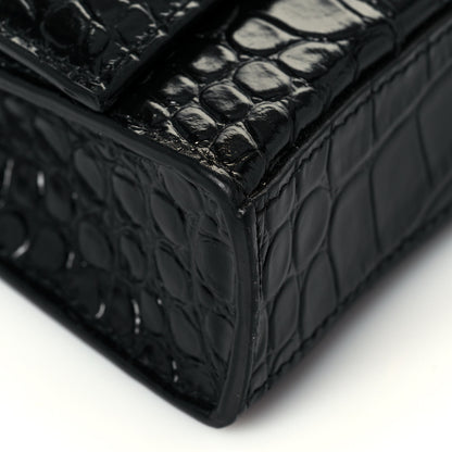 Balenciaga Shiny Calfskin Crocodile Embossed Hourglass Chain Bag Black 6 of 11