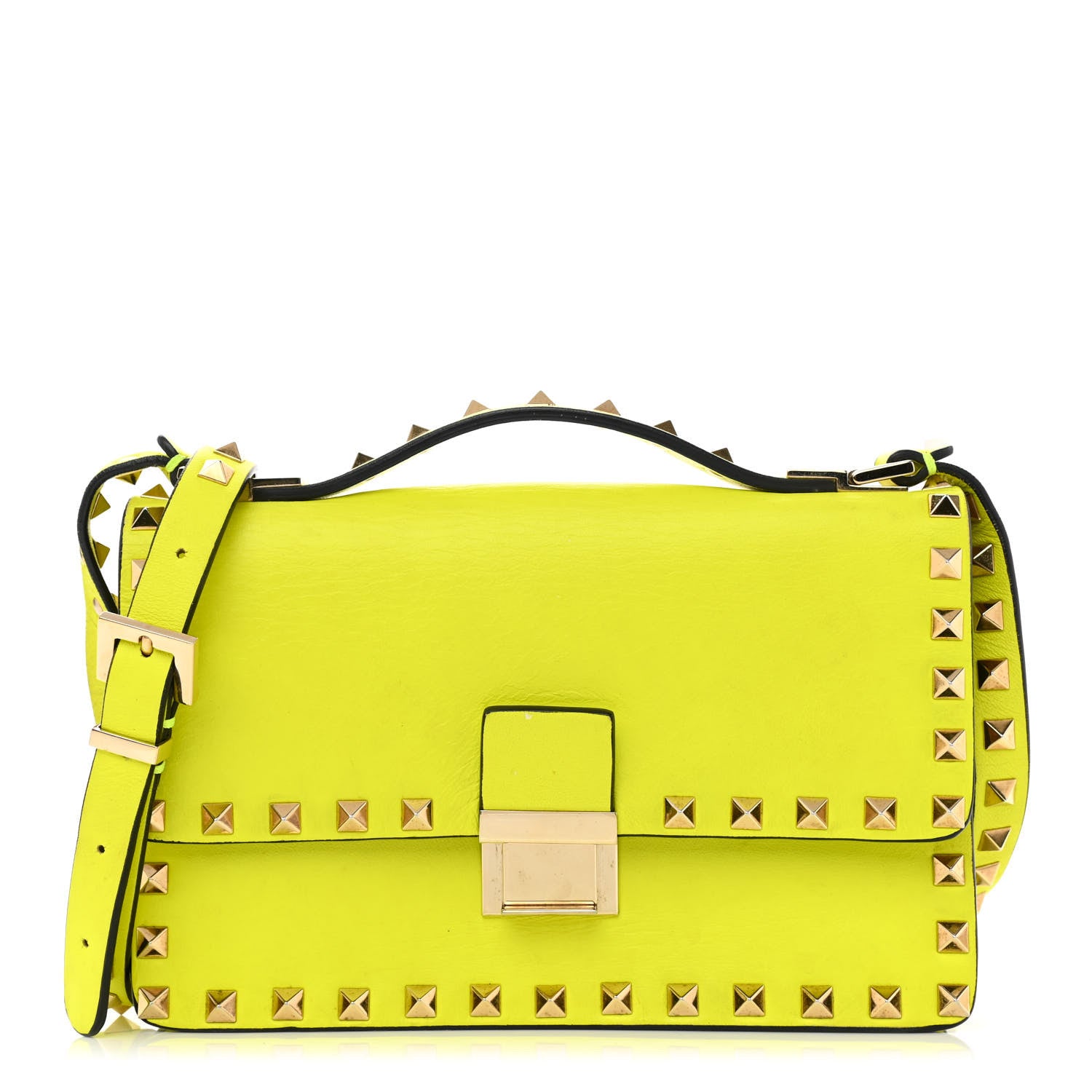 Valentino Garavani Calfskin Rockstud Top Handle Crossbody Bag Yellow Fluo 1 of 8