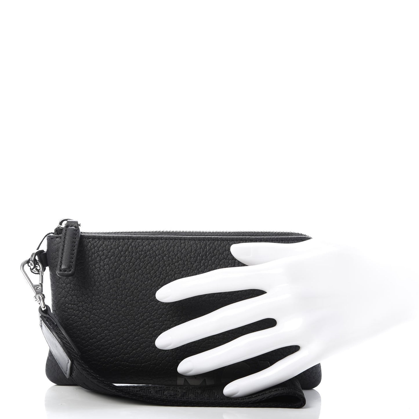 Calfskin Wristlet Logo Pouch Black