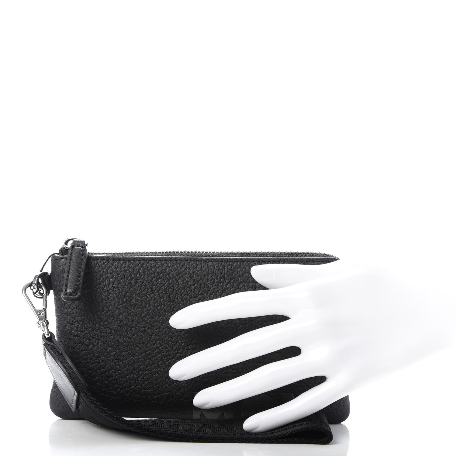MCM Calfskin Wristlet Logo Pouch Black 2 of 8