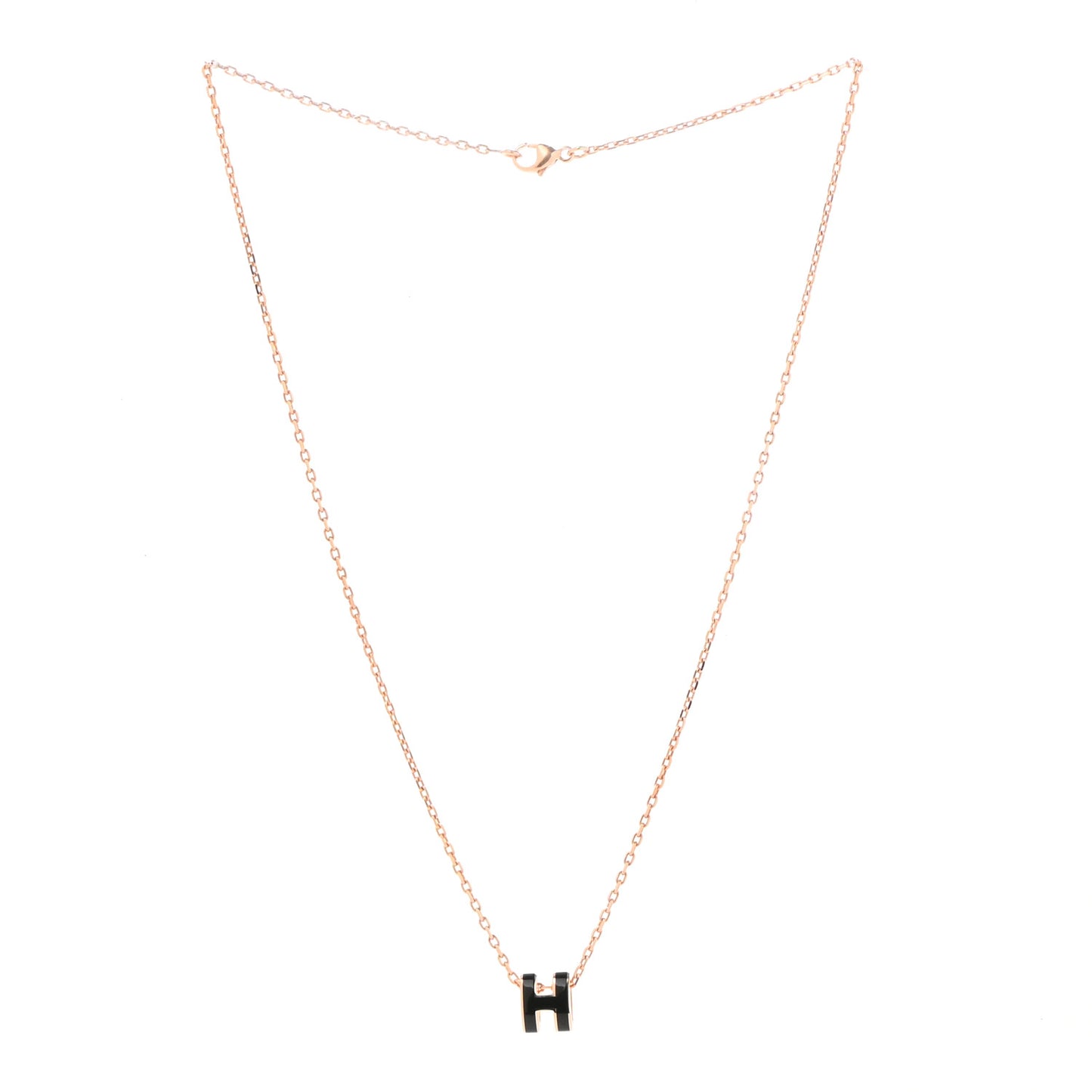Lacquered Rose Gold Mini Pop H Pendant Necklace Black