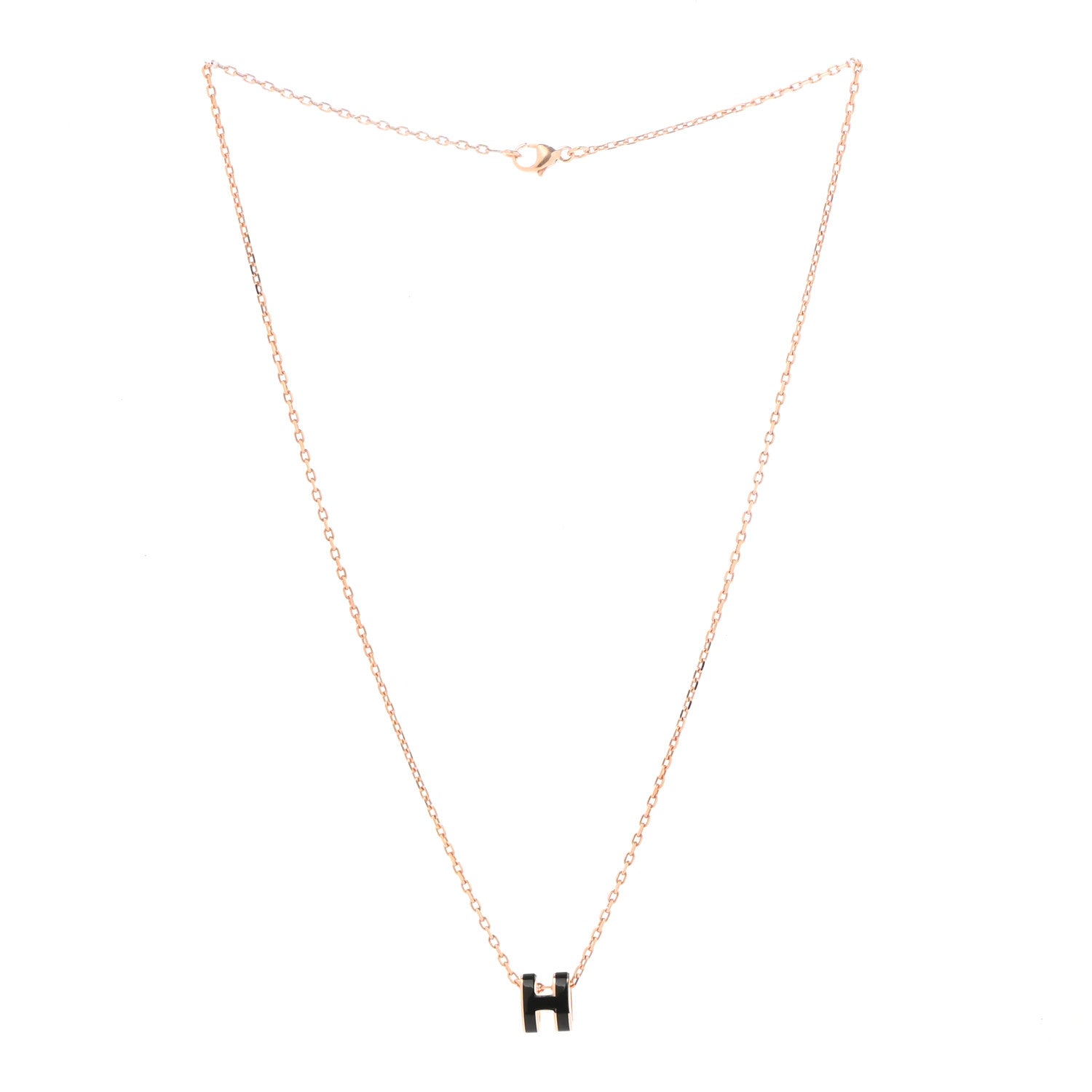 Hermes Lacquered Rose Gold Mini Pop H Pendant Necklace Black 3 of 7