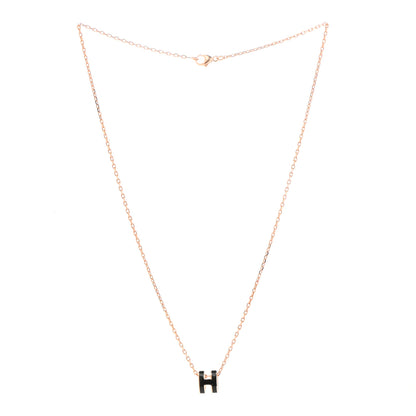 Hermes Lacquered Rose Gold Mini Pop H Pendant Necklace Black 3 of 7