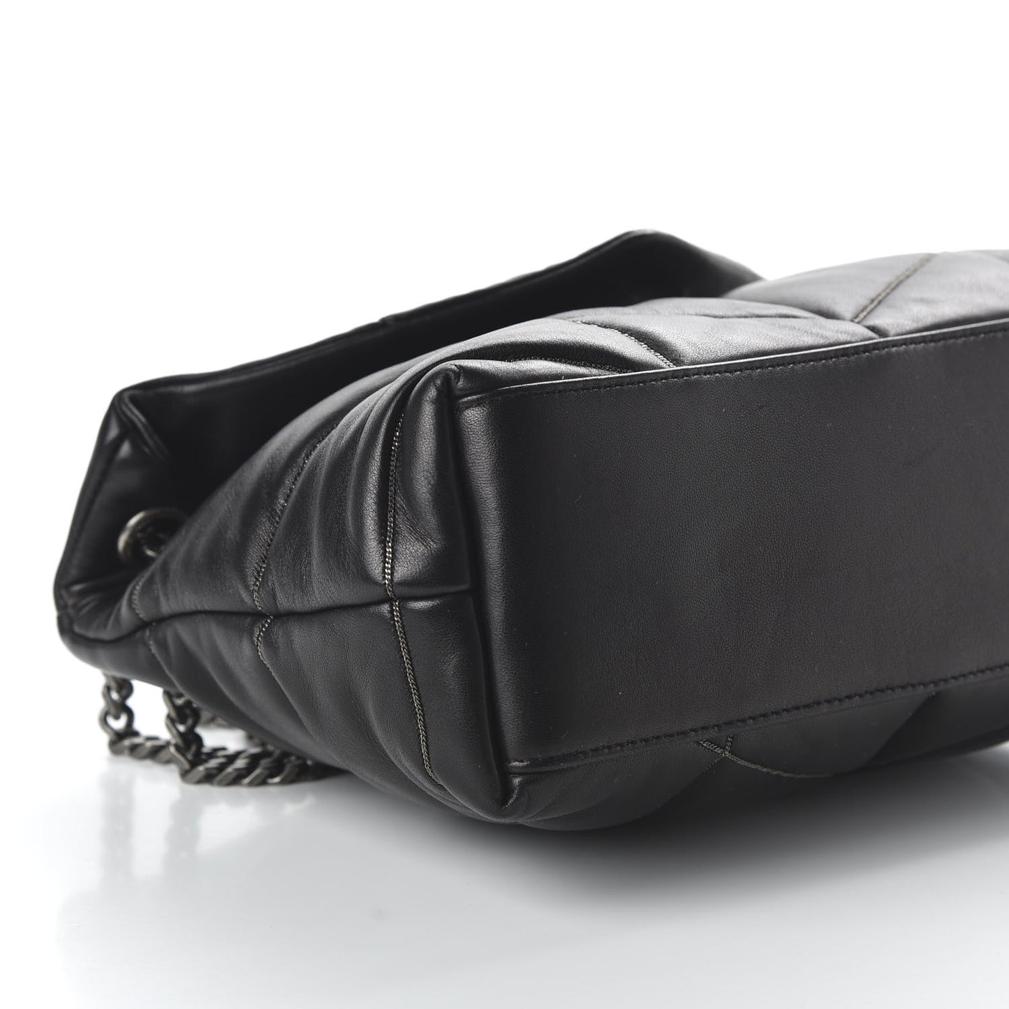 Lambskin Quilted Small Loulou Puffer Monogram Chain Satchel Black