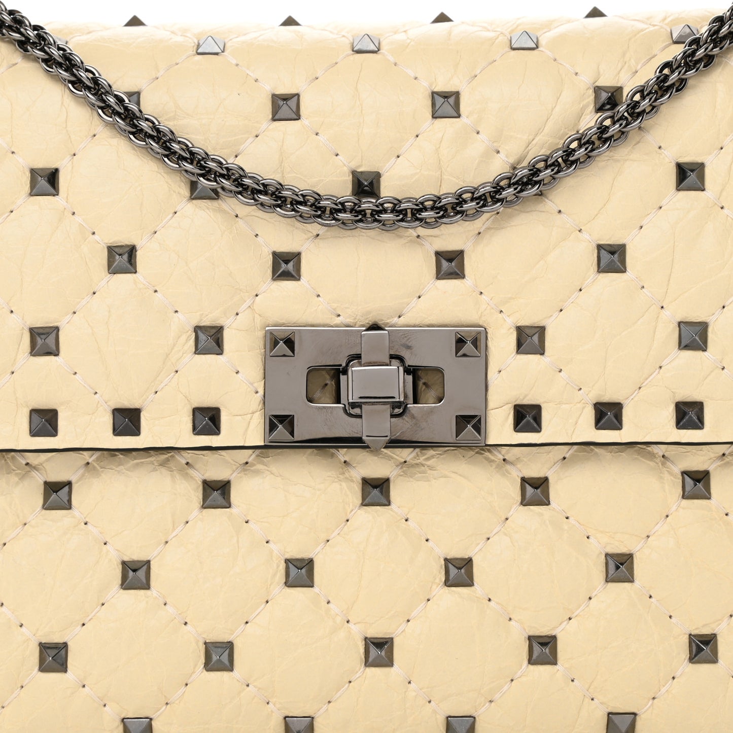 Craquele Nappa Medium Rockstud Spike Shoulder Bag Light Ivory