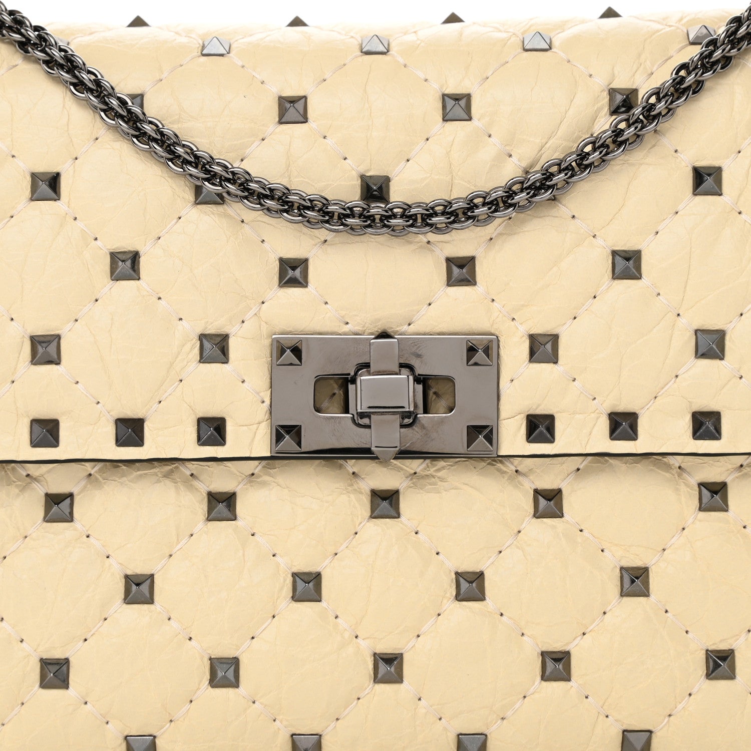 Valentino Garavani Craquele Nappa Medium Rockstud Spike Shoulder Bag Light Ivory 7 of 9