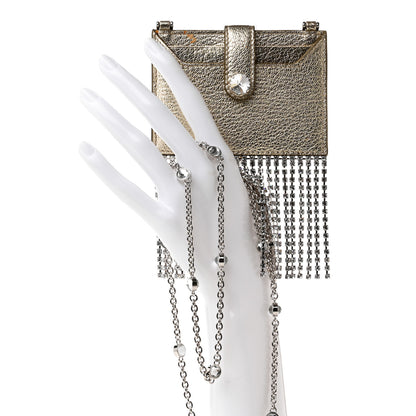 Miu Miu Metallic Goatskin Madras Crystal Card Holder Fringe Crossbody Gold 2 of 8