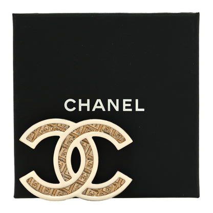 Chanel Metal Enamel CC Brooch White Light Gold 4 of 4