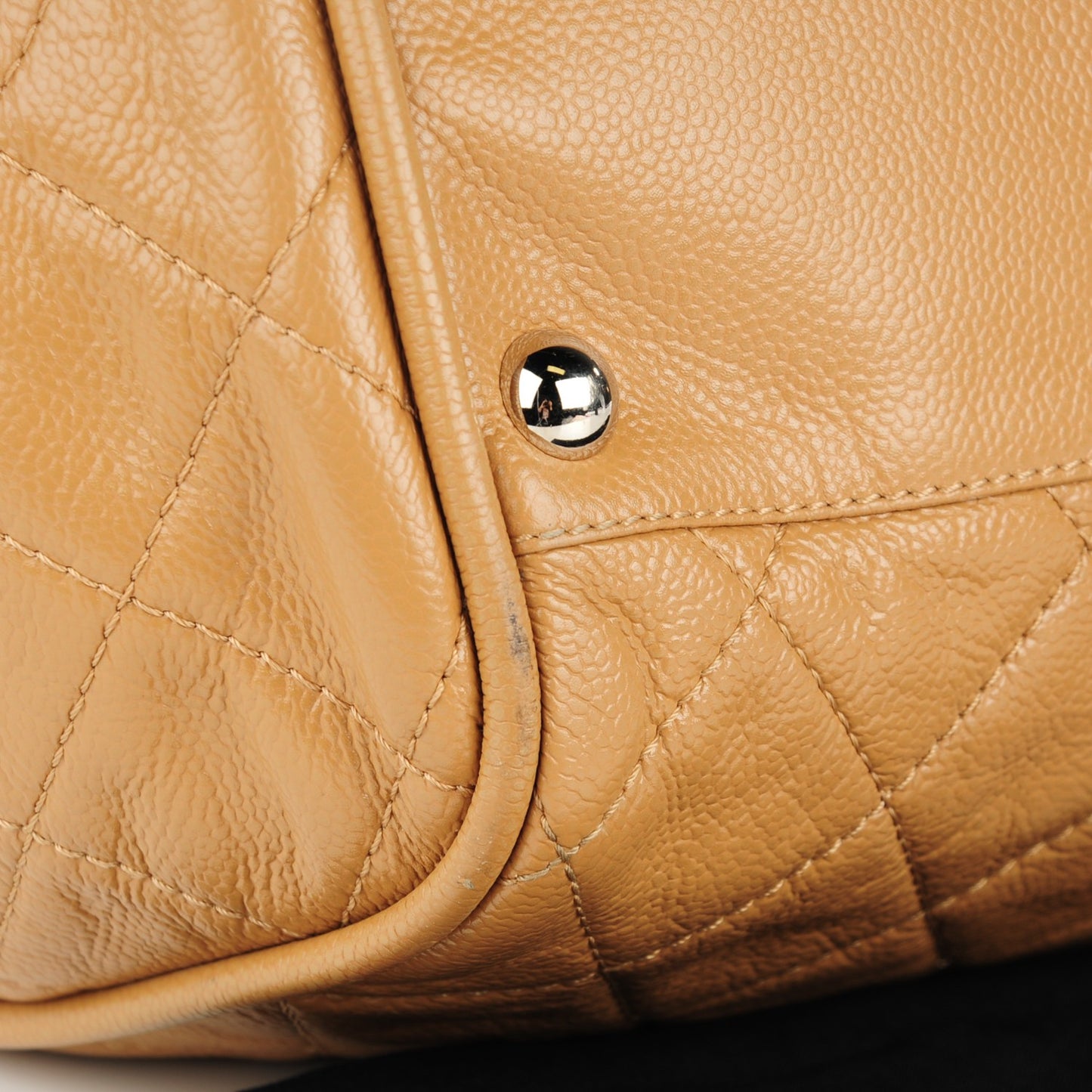 Caviar Quilted Timeless Bowler Dark Beige