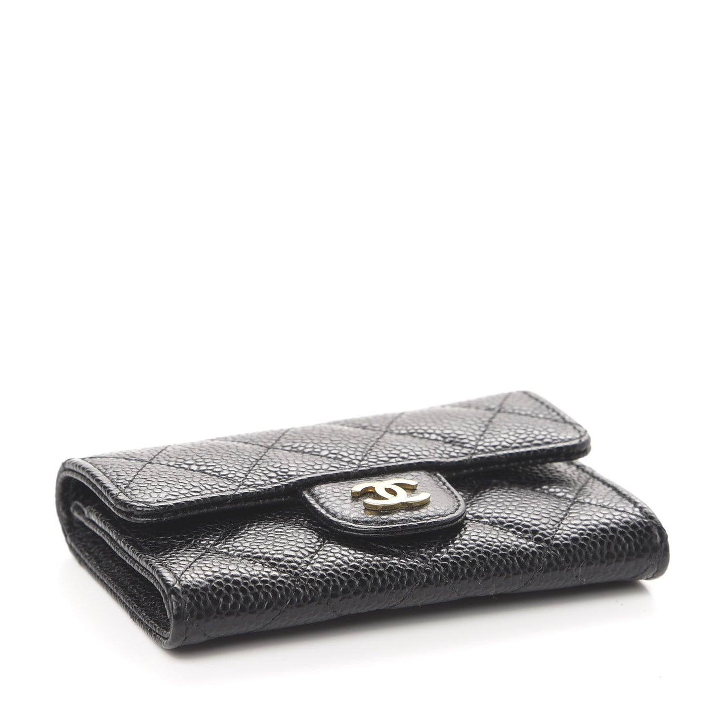 Caviar Quilted Flap Card Holder Black