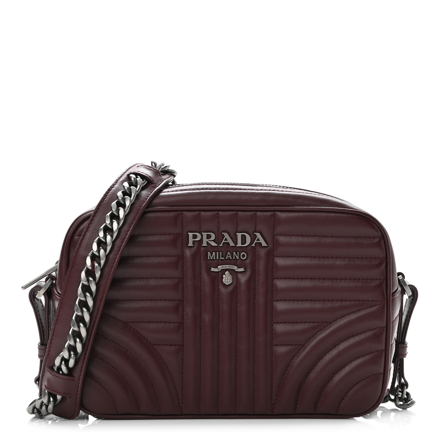 Prada Soft Calfskin Impunture Diagramme Camera Bag Granato 1 of 9