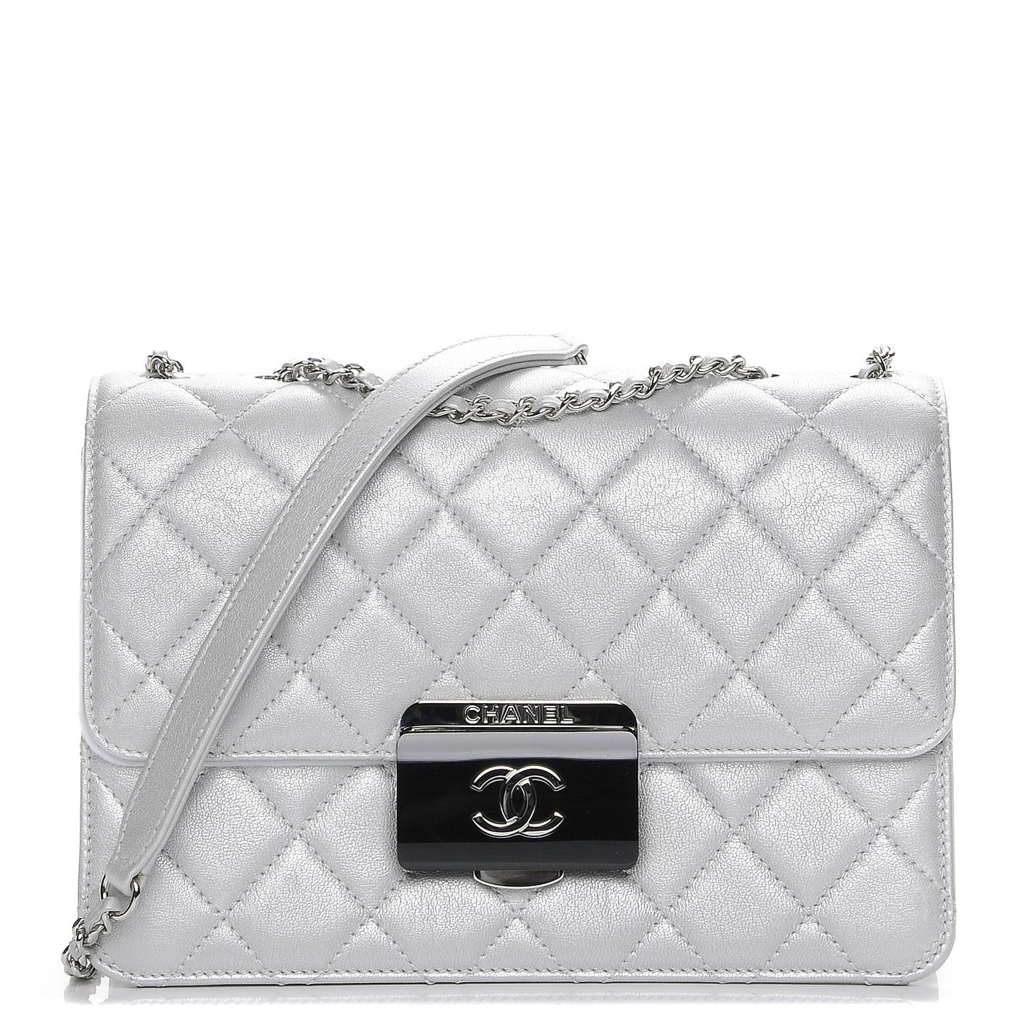 Metallic Sheepskin Quilted Beauty Lock Flap Silver