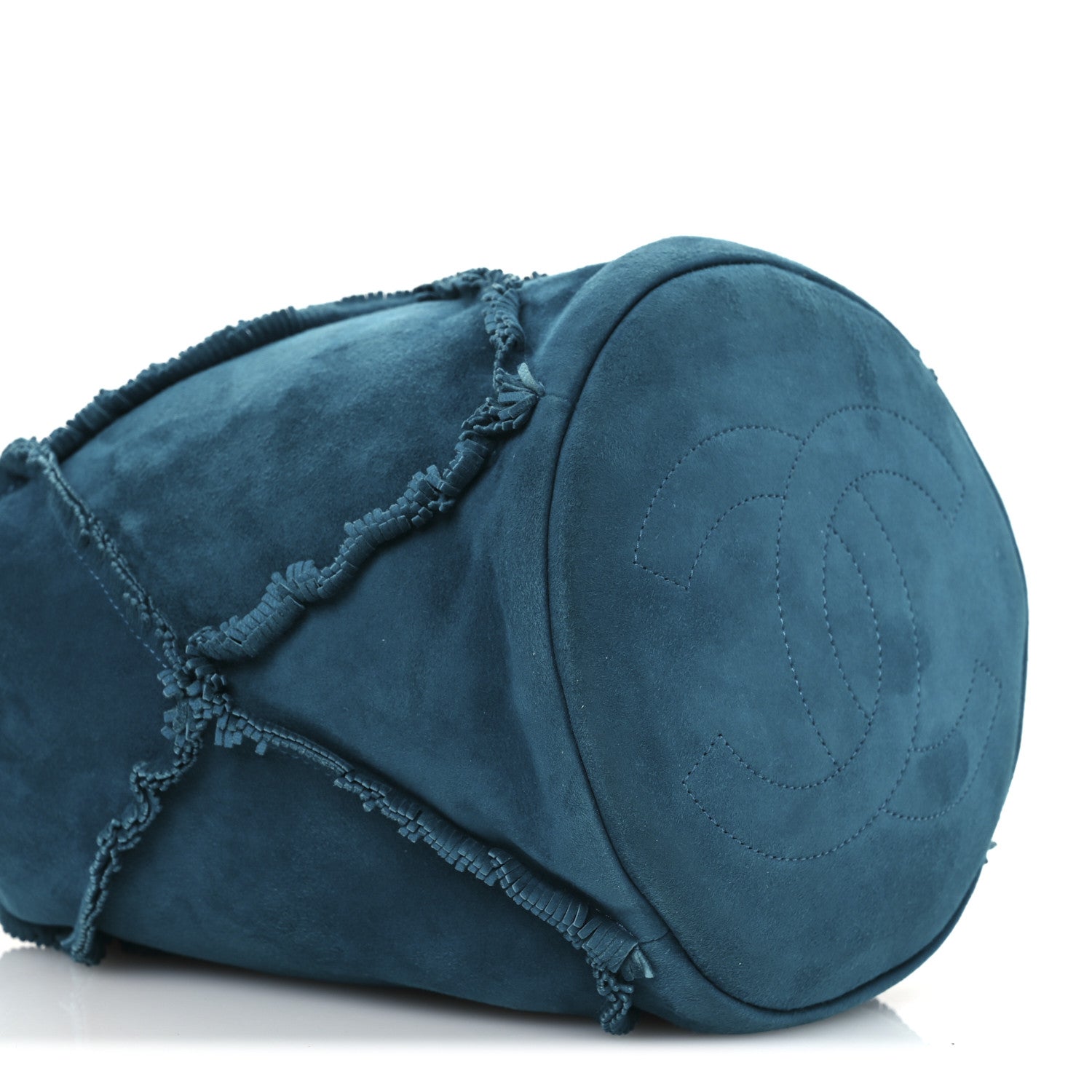 Chanel Suede Quilted Fringe CC Chain Bucket Drawstring Bag Blue 9 of 11