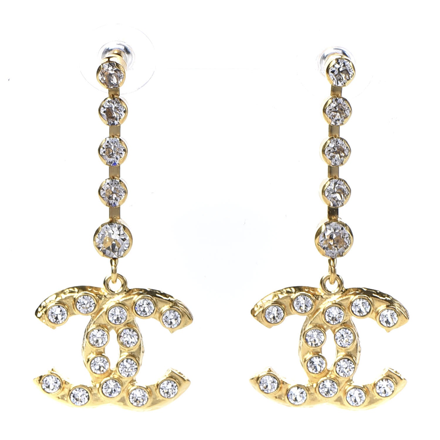 Chanel CC Crystal Drop Earrings Gold 1 of 5