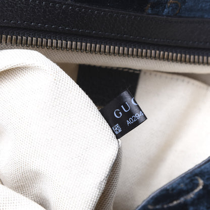 Gucci Velvet GG Monogram Textured Calfskin Web Small Double Buckle Backpack Blue Beige Black 6 of 12