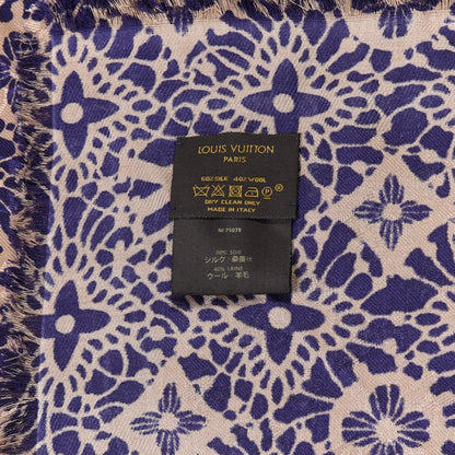 Louis Vuitton Silk Wool Monogram Dentelle Shawl Scarf Purple Beige 4 of 4