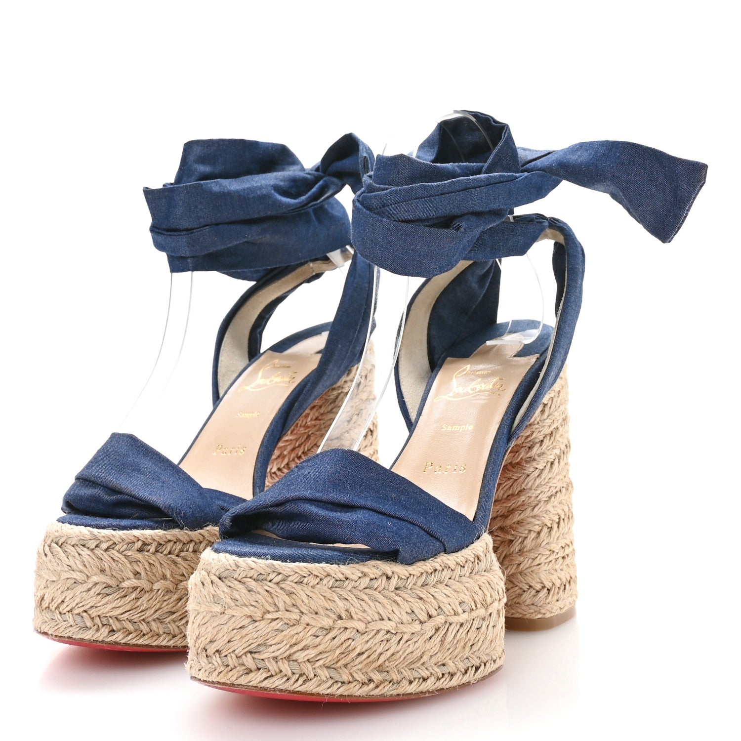 Christian Louboutin Denim Mariza Du Desert 130 Sandals 37 Blue Naturel 4 of 7