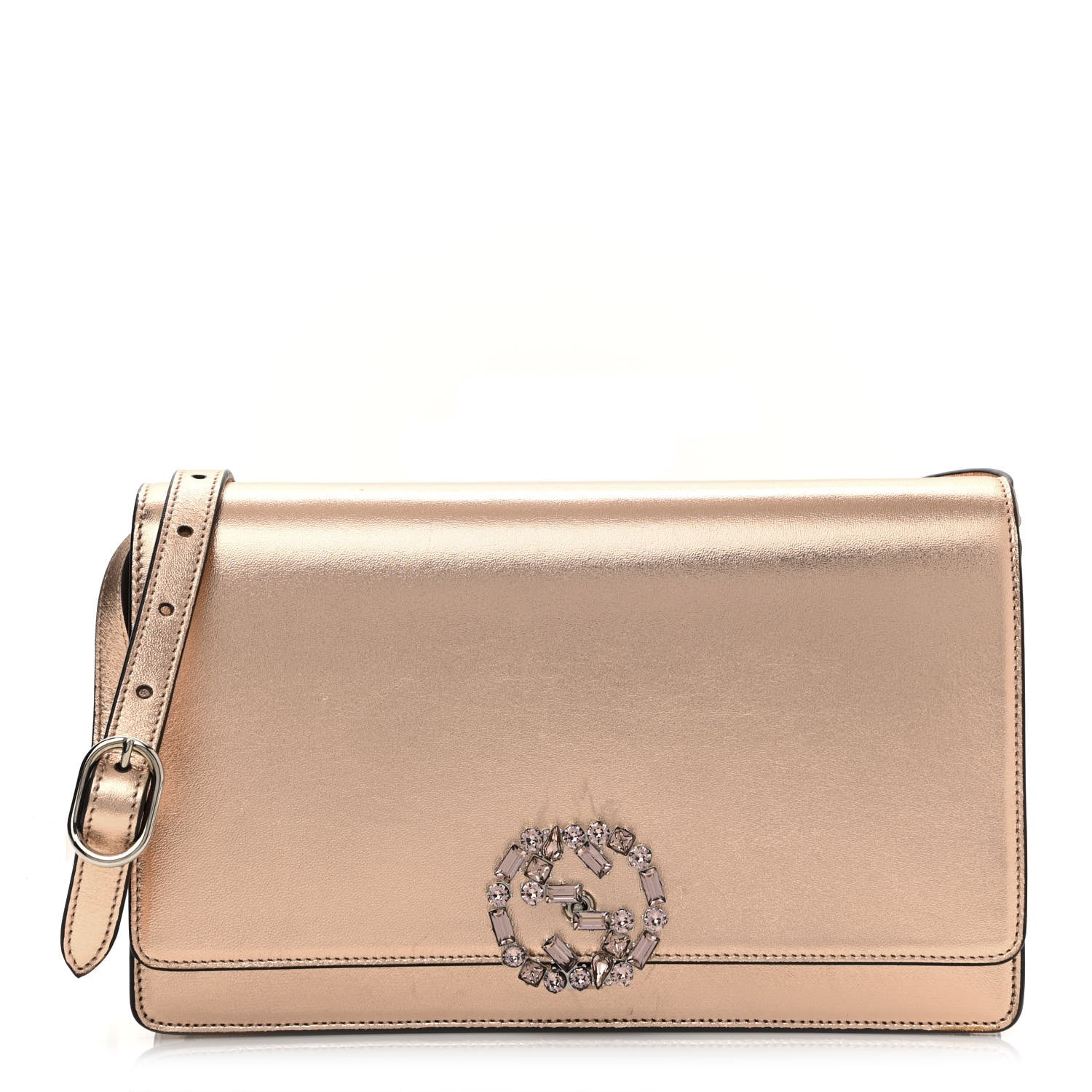 Gucci Metallic Nappa Crystal GG Broadway Shoulder Bag Pink 1 of 15