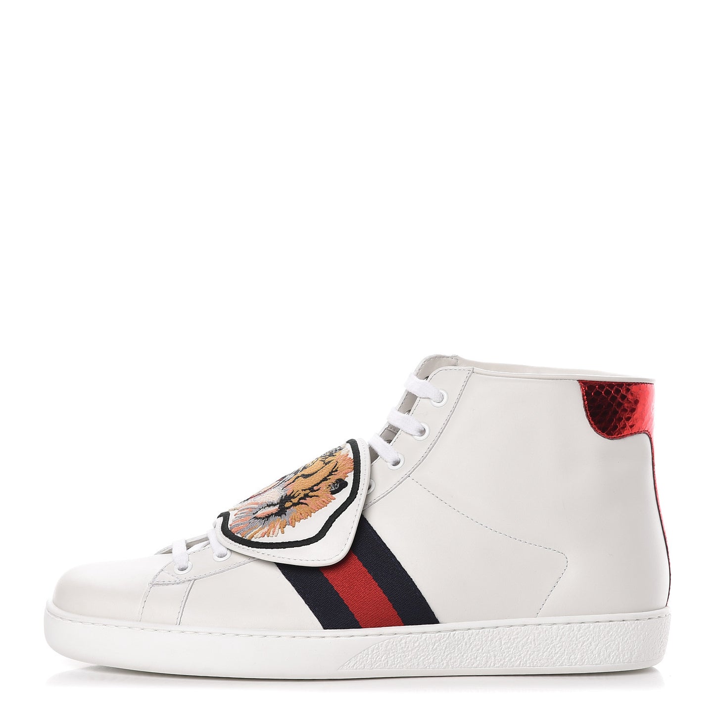Calfskin Ayers Web Tiger Removable Patches Mens Ace High Top Sneakers 11 White