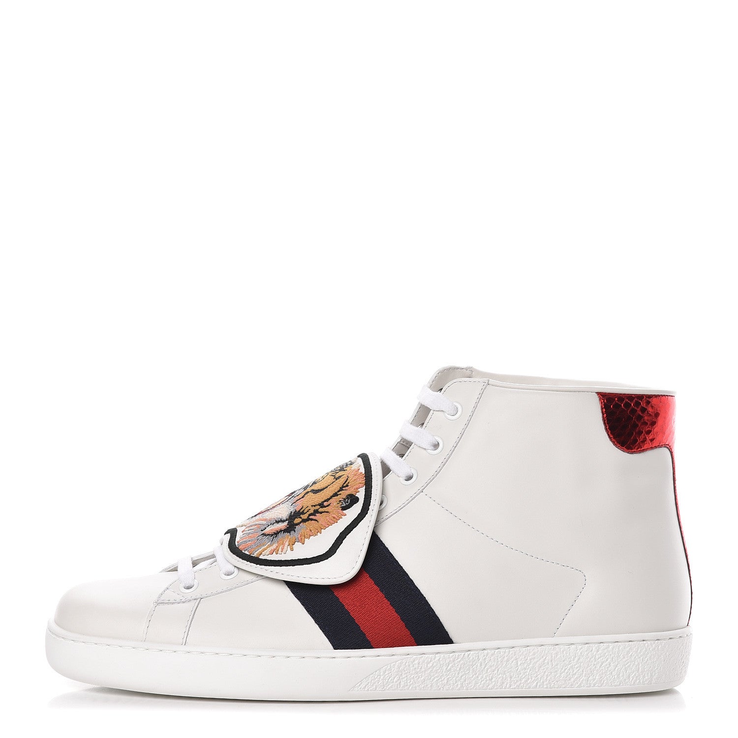 Gucci Calfskin Ayers Web Tiger Removable Patches Mens Ace High Top Sneakers 11 White 1 of 10
